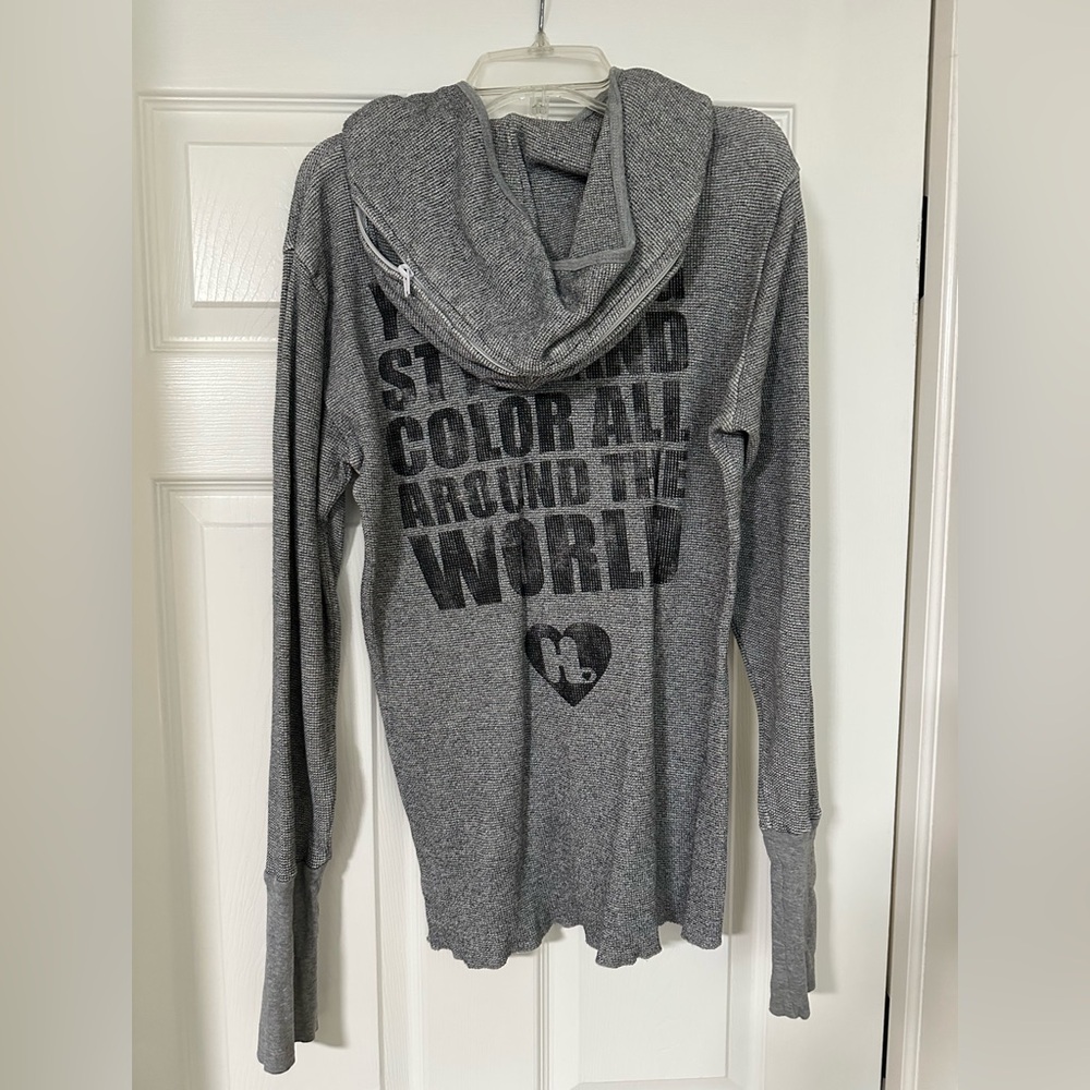 Harajuku Lovers Gray Waffle Hoodie Sz M - Picture 4 of 10